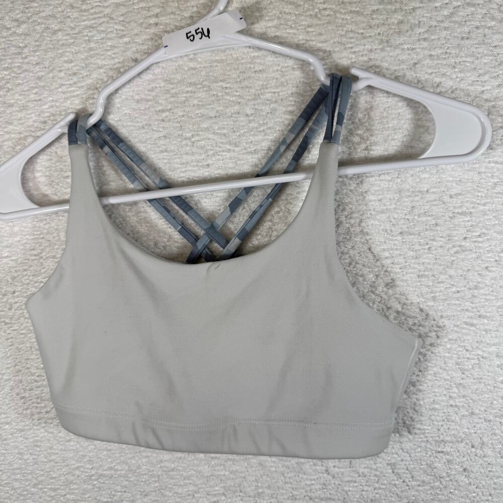 Athleta girl white with blue camo straps sports bra size XL